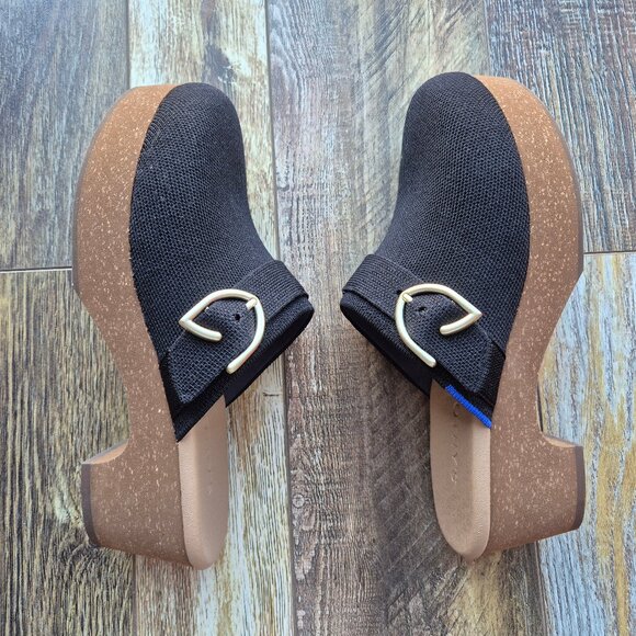 NWoB Rothy's The Classic Clogs Comfort Slid-On 2.5" Cork Heel Black Knit - Picture 7 of 9